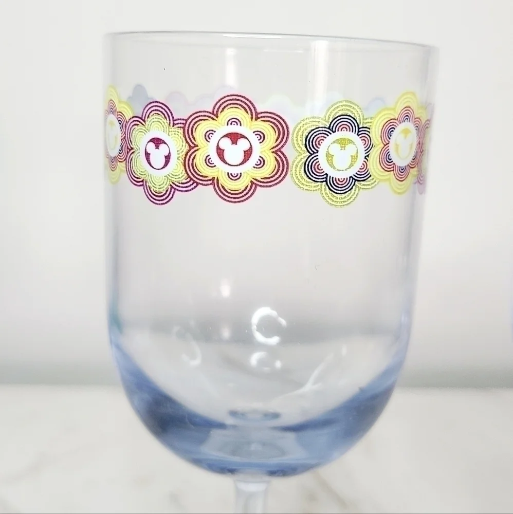 2 Disney Parks Multicolor Mickey Border Shatter Proof Stem Wine Glasses